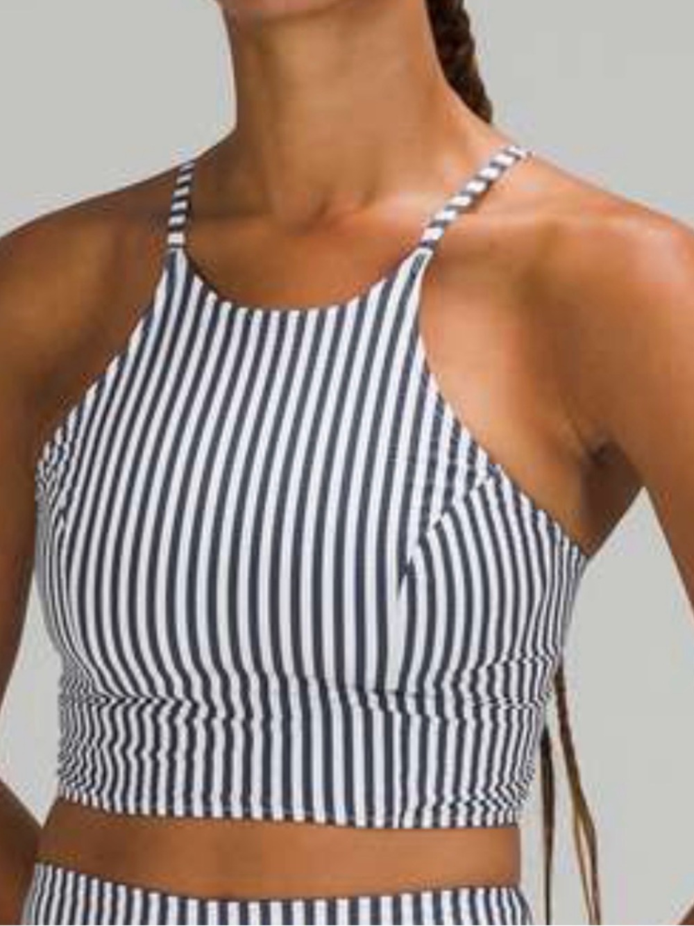 Lululemon Seersucker High-Neck Long-Line Swim Womens Navy Top Sz Small